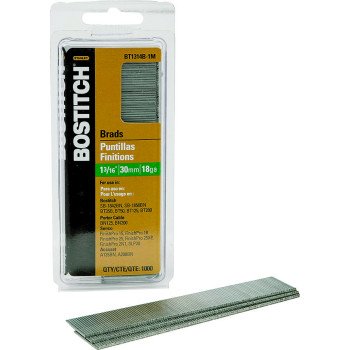 Bostitch BT1314B-1M Nail, Glue Collation, 1-3/16 in L, 18 Gauge, Steel, Coated, Brad Head, Smooth Shank, 1000/BX