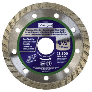 Vulcan 937341OR Continuous Turbo Diamond Blade, 4.5 in Dia, 7/8 in Arbor