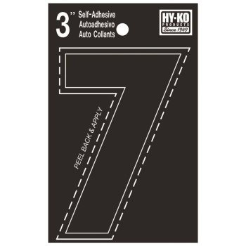 Hy-Ko 30400 Series 30407 Die-Cut Number, Character: 7, 3 in H Character, Black Character, Vinyl