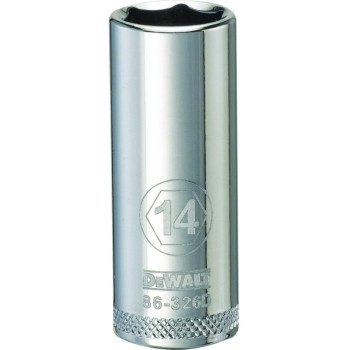 DEWALT DWMT86326OSP Drive Socket, 14 mm Socket, 3/8 in Drive, 6-Point, Vanadium Steel, Polished Chrome