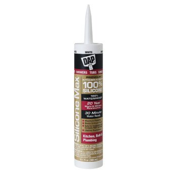 DAP SILICONE MAX 08667 Kitchen and Bath Sealant, Gloss White, 24 hr Curing, -35 to 140 deg F, 10.1 fl-oz Cartridge/Tube