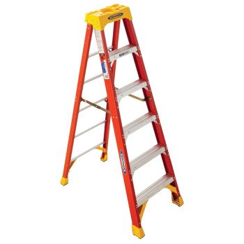 Werner 6206 Step Ladder, 6 ft H, Type IA Duty Rating, Fiberglass, 300 lb, 5 -Step, 10 ft Max Reach