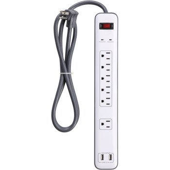 PowerZone OR525106 Surge Protector Power Strip, 125 V, 15 A, 6-Outlet, 1800 Joules Energy, White