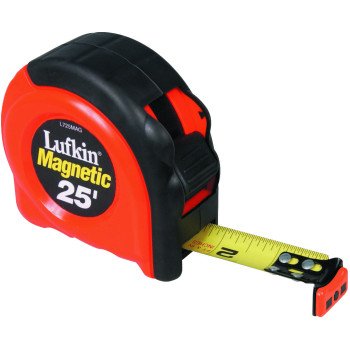 Crescent Lufkin L725MAG Tape Measure, 25 ft L Blade, 1 in W Blade, Steel Blade, ABS/Rubber Case, Orange Case