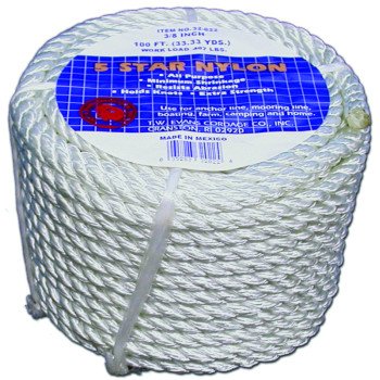 T.W. Evans Cordage 32-003 Rope, 1/2 in Dia, 50 ft L, Nylon, Natural White