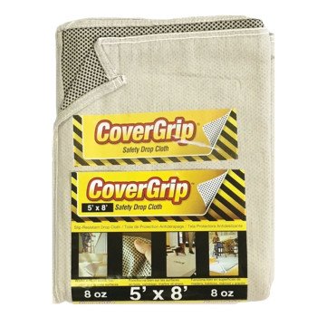 CoverGrip 005808 Drop Cloth, 8 ft L, 5 ft W, Rubber