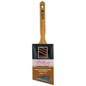 Nour 1881-75NT Paint Brush, 3 in W, Angle Brush, Nylon/Polyester Bristle, Sash Handle