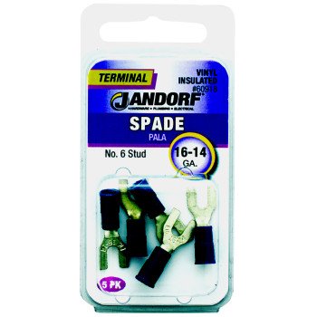 Jandorf 60918 Spade Terminal, 600 V, 16 to 14 AWG Wire, #6 Stud, Vinyl Insulation, Copper Contact, Blue