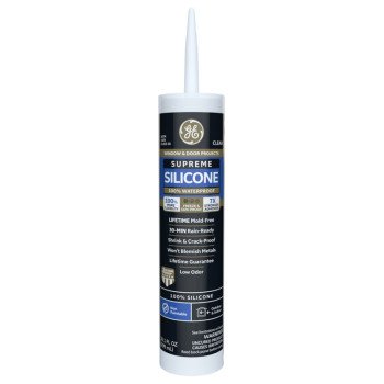 GE Supreme Silicone 2814816 Window & Door Sealant, Clear, 24 hr Curing, 10.1 fl-oz Cartridge