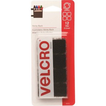 VELCRO Brand 90072 Fastener, 7/8 in W, 7/8 in L, Nylon, Black, Rubber Adhesive