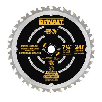 DEWALT DWA35724DB10 Saw Blade, 7-1/4 in Dia, 5/8 in Arbor, 24-Teeth, Carbide Cutting Edge, Applicable Materials: Wood