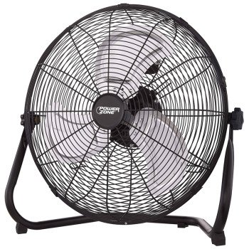 PowerZone LF-20 Floor Fan, 120 VAC, 20 in Dia Blade, 3-Blade, 3-Speed, 360 deg Rotating, Black