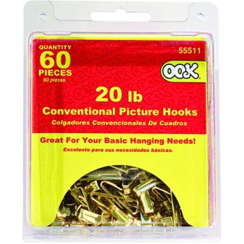 OOK 55511 Conventional Hook, 20 lb, Steel, Zinc, 60/PK