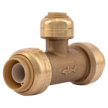 SharkBite U359LFA Pipe Tee, 1/2 x 1/4 in, Push-Fit, DZR Brass, 200 psi Pressure