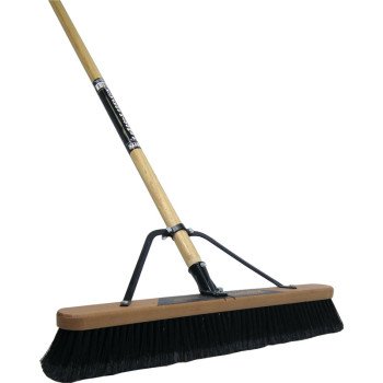 Quickie 863HDSU Push Broom, 24 in Sweep Face, 3-1/8 in L Trim, Polypropylene Bristle, Bolt-On, Wood Handle, Black