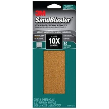 3M SandBlaster Series 11080-G-6 Sandpaper, 9 in L, 3-5/8 in W, 80 Grit, Coarse, Aluminum Oxide Abrasive