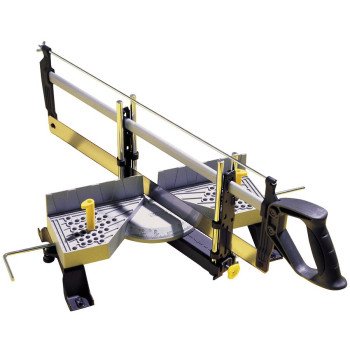 STANLEY 20-800 Clamping Miter Box with Saw, 22 in W Cutting, 1-1/2 in D Cutting, 45, 90 deg Cutting Slot, Aluminum