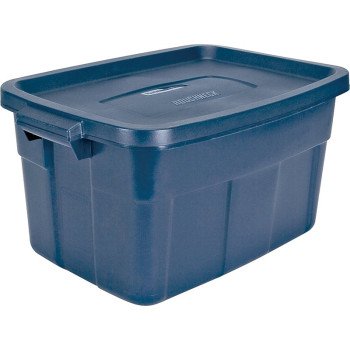 Rubbermaid Roughneck RMRT140008 Nestable Storage Box, Polyethylene, Dark Indigo, 23.9 in L, 15.9 in W, 12.2 in H