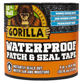 Gorilla 4612502 Patch and Seal Tape, 10 ft L, 4 in W, Black