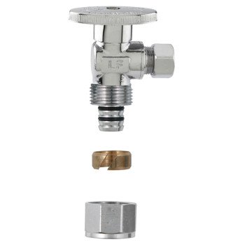 Plumb Pak PP2886EZ No Crimp Angle Stop Valve, 1/2 x 3/8 in Connection, PEX Barb x Compression, Brass Body