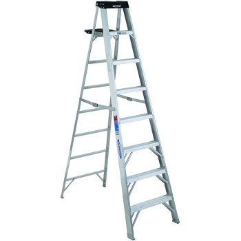 WERNER 378 Step Ladder, 8 ft Max Reach H, 7-Step, 300 lb, Type IA Duty Rating, 3 in D Step, Aluminum, Black