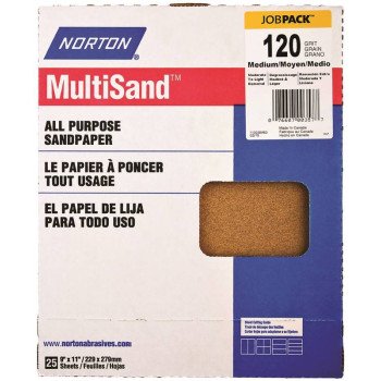 Norton Adalox 07660700159 Sanding Sheet, 11 in L, 9 in W, Medium, 120 Grit, Aluminum Oxide Abrasive, Paper Backing