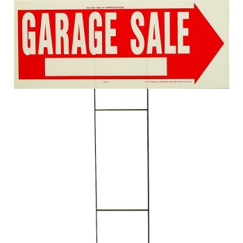 Hy-Ko RS-804 Lawn Sign, Garage Sale, White Legend, Plastic, 24 in W x 9-1/2 in H Dimensions