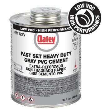 Oatey 31122V Heavy-Duty Fast Set Cement, 32 oz Can, Liquid, Gray