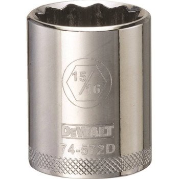 DEWALT DWMT74572OSP Drive Socket, 15/16 in Socket, 1/2 in Drive, 12-Point, Steel, Polished Chrome Vanadium