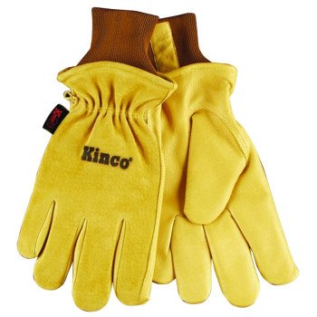 Heatkeep 94HK-M Protective Gloves, Men's, M, 13 in L, Keystone Thumb, Knit Wrist Cuff, Pigskin Leather, Gold