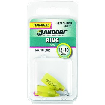 Jandorf 60829 Ring Terminal, 12 to 10 AWG Wire, #10 Stud, Copper Contact, Yellow