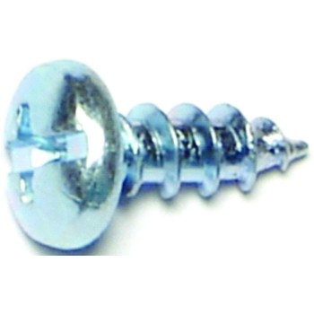 Midwest Fastener 03186 Screw, #10 Thread, Coarse Thread, Pan Head, Phillips, Slotted Drive, Diamond Point, Steel, Zinc, 100/PK