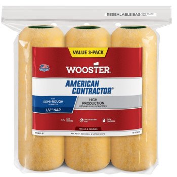 Wooster R569-9 Roller Cover, 1/2 in Thick Nap, 9 in L, Fabric Cover, 3/PK