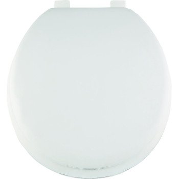 ProSource S001-WH Toilet Seat, Round, PP, White, Plastic Hinge