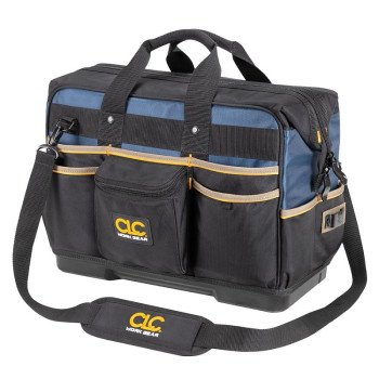 CLC TOOL WORKS PB1553 Molded-Base Contractor's Closed Top Tool Bag, 19 in W, 9 in D, 16 in H, 29-Pocket, Polyester