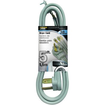 PowerZone ORD100305 Power Supply Dryer Cord, 10 AWG Cable, 5 ft L, 250 V, Gray