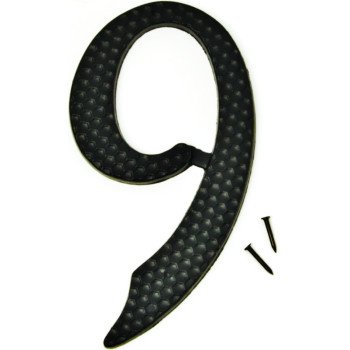 HY-KO DC-5/9 House Number, Character: 9, 4-3/4 in H Character, 2-3/4 in W Character, Black Character, Aluminum