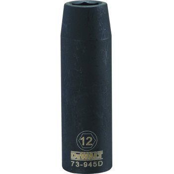 DEWALT DWMT73945OSP Impact Socket, 12 mm Socket, 1/2 in Drive, 6-Point, CR-440 Steel, Black Oxide