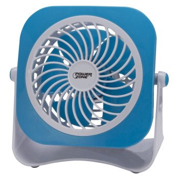 PowerZone QT-U403B Tabletop Fan, 5 VDC, 4 in Dia Blade, 5-Blade, 2-Speed, 48 in L Cord, White/Blue OR White/Red