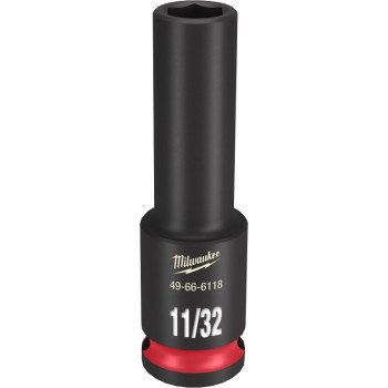 Milwaukee SHOCKWAVE Impact Duty Series 49-66-6118 Deep Impact Socket, 11/32 in Socket, 3/8 in Drive, Square Drive