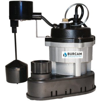 Burcam 300780V Submersible Sump Pump, 115 V, 1/2 hp, 5 ft Max Head, 3000 gph, Cast Iron