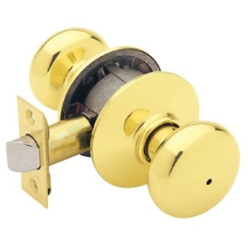 Schlage Plymouth Series F40 PLY 605 Privacy Lockset, Round Design, Knob Handle, Bright Brass, Metal, Interior Locking