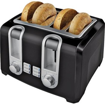 Black+Decker T4569B Toaster, 850 W, 4-Slice, Button Control, Black