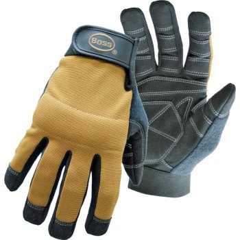 Boss 5206L Utility Mechanic Gloves, L, Sweat Wipe Thumb, Hook-and-Loop Cuff, Poly/Spandex/Synthetic Leather