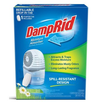 DampRid FG96FSSB Reusable Drop-In Tab Moisture Absorber Starter Kit, 15.8 oz Tablet, Solid, Fresh