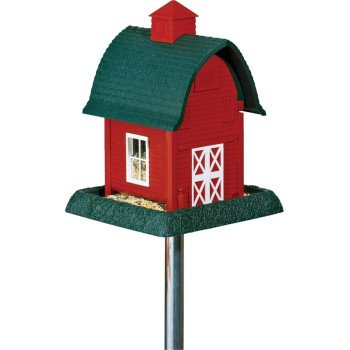 North States 9081 Wild Bird Feeder, Barn, 5 lb, Plastic, Red, 13-1/4 in H, Pole Mounting