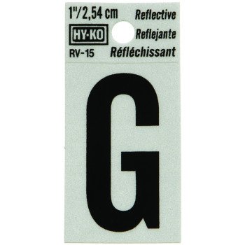 Hy-Ko RV-15/G Reflective Letter, Character: G, 1 in H Character, Black Character, Silver Background, Vinyl