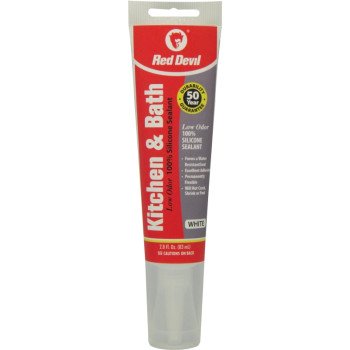 Red Devil 0883 Silicone Sealant, White, 24 hr Curing, -60 to 400 deg F, 2.8 oz Tube