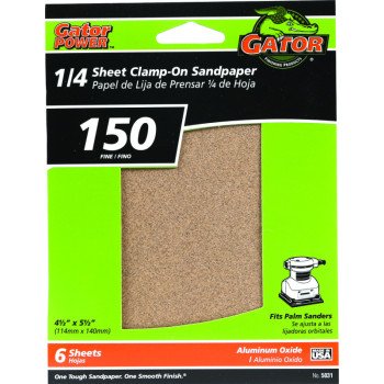 Gator 5031 Sanding Sheet, 4-1/2 in W, 5-1/2 in L, 150 Grit, Fine, Aluminum Oxide Abrasive, Paper Backing