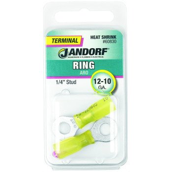 Jandorf 60830 Ring Terminal, 12 to 10 AWG Wire, 1/4 in Stud, Copper Contact, Yellow